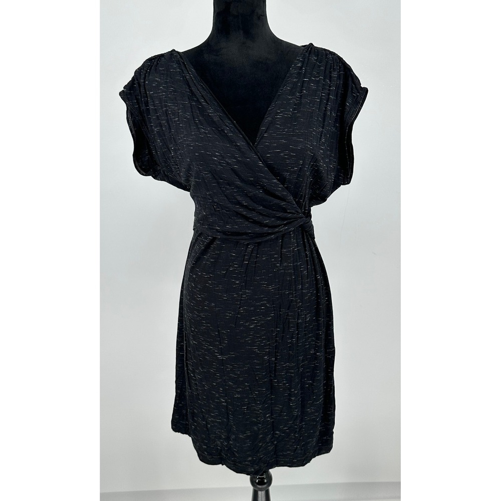 MSSP Max Studio Specialty Products Black Space Dye Faux Wrap Dress Large B6